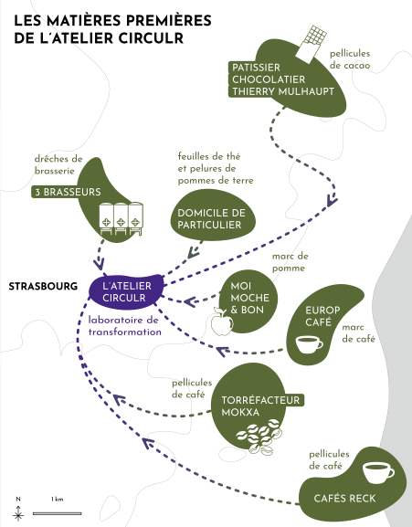 Cartographies des matières premières utilisées par Atelier CIRCULR, récupérées auprès d'acteurs locaux de l'alimentation